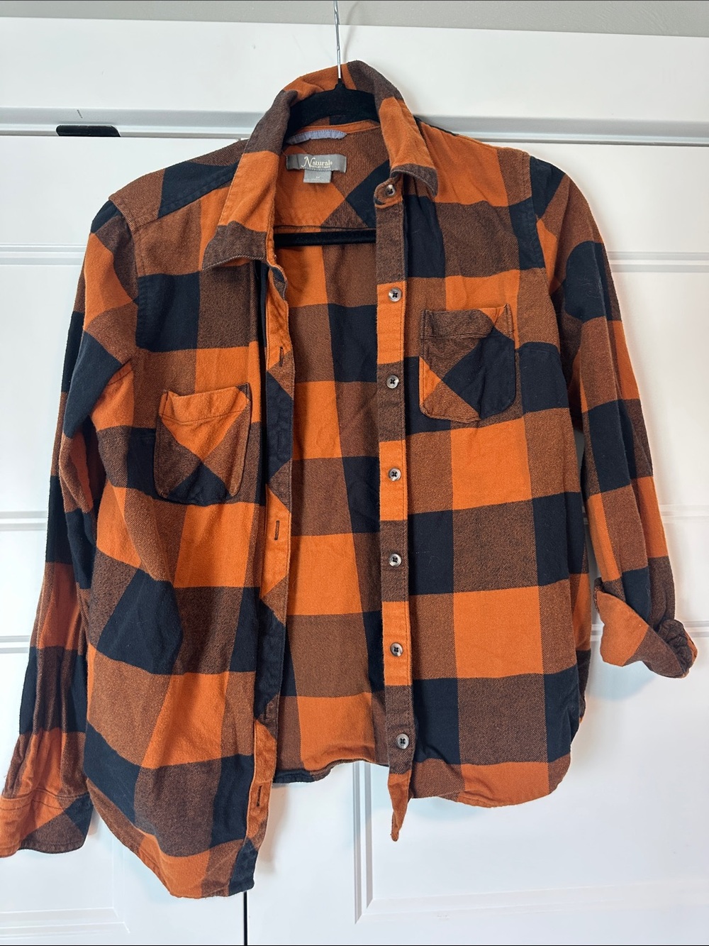 Orange and Black Buffalo Plaid Flannel Button-Up Shirt